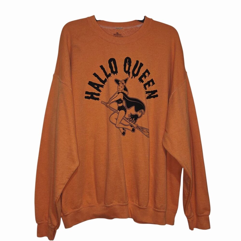 Creamy‎ Orange Hallow Queen Oversized Crew Neck Halloween Sweatshirt Size XL - Picture 9 of 9